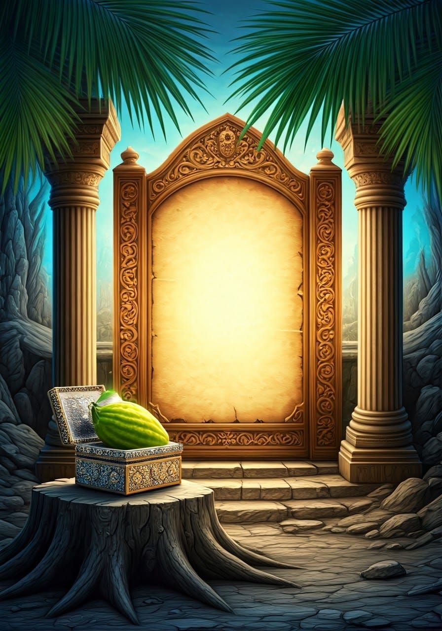 Festive Parchment Page with Wooden Gate in Splash Art