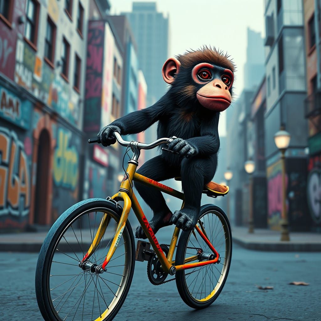 Urban Titi Monkey Rider in Stencil Art