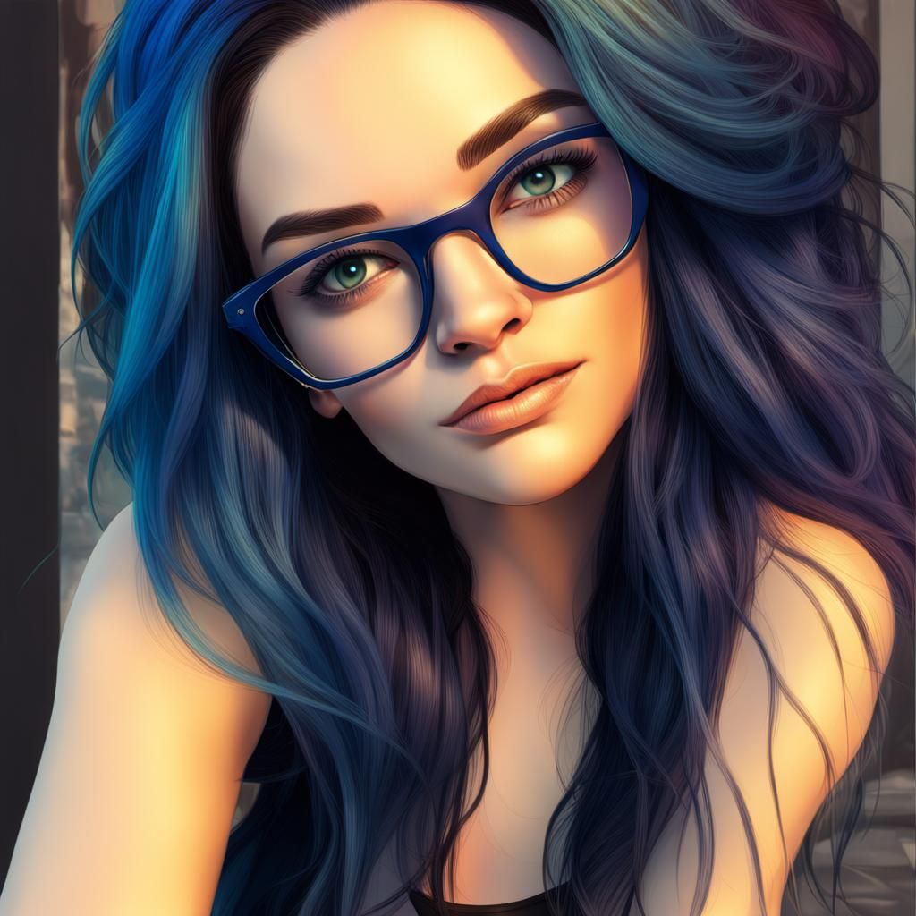 Hyperrealistic Woman in Bikini with Blue Hair