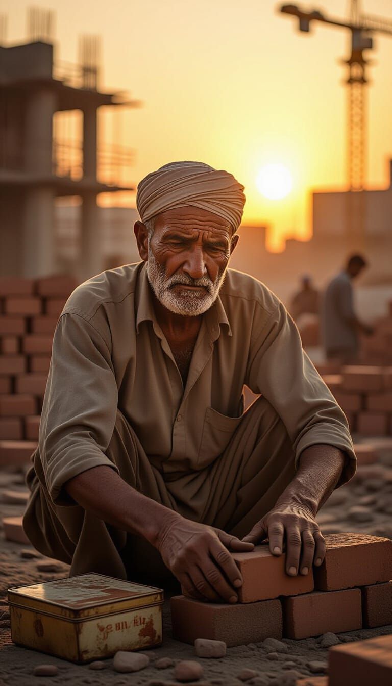 Elderly Muslim Father's Sacrifice At Sunset Construction Sit...