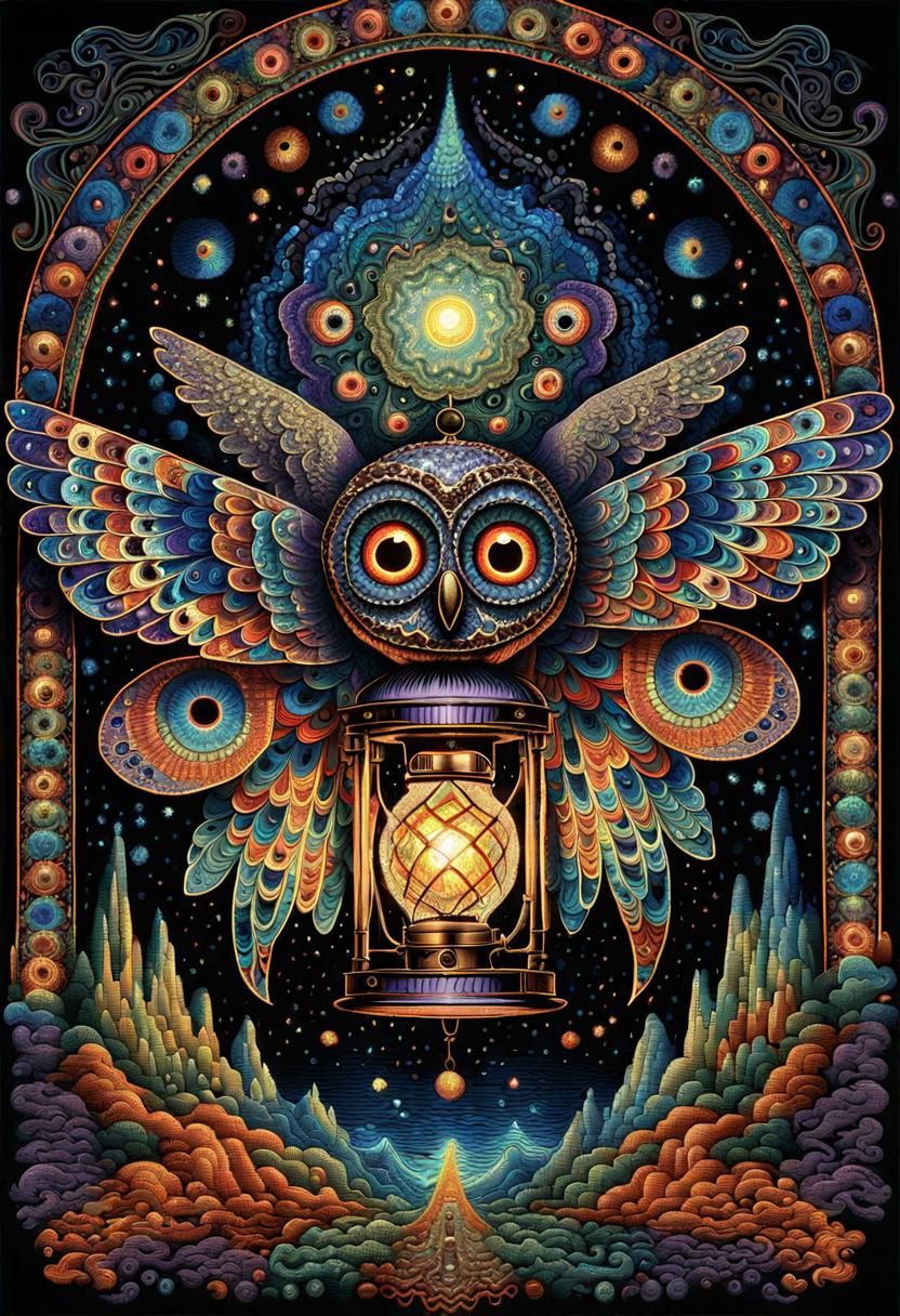 Sequined Lantern with Kaleidoscope Wings, Psychedelic Art