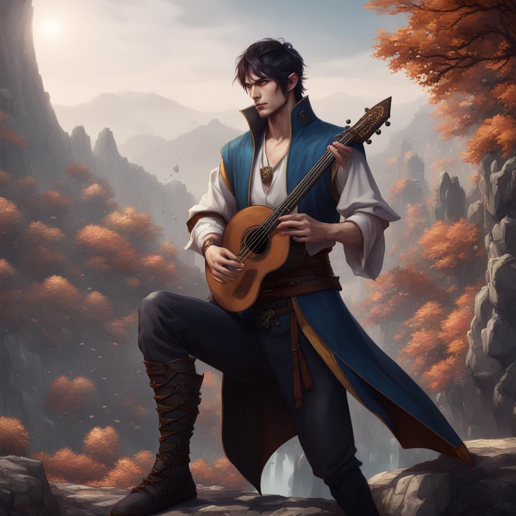 Handsome Half-Elf Bard in Detailed Fantasy Art