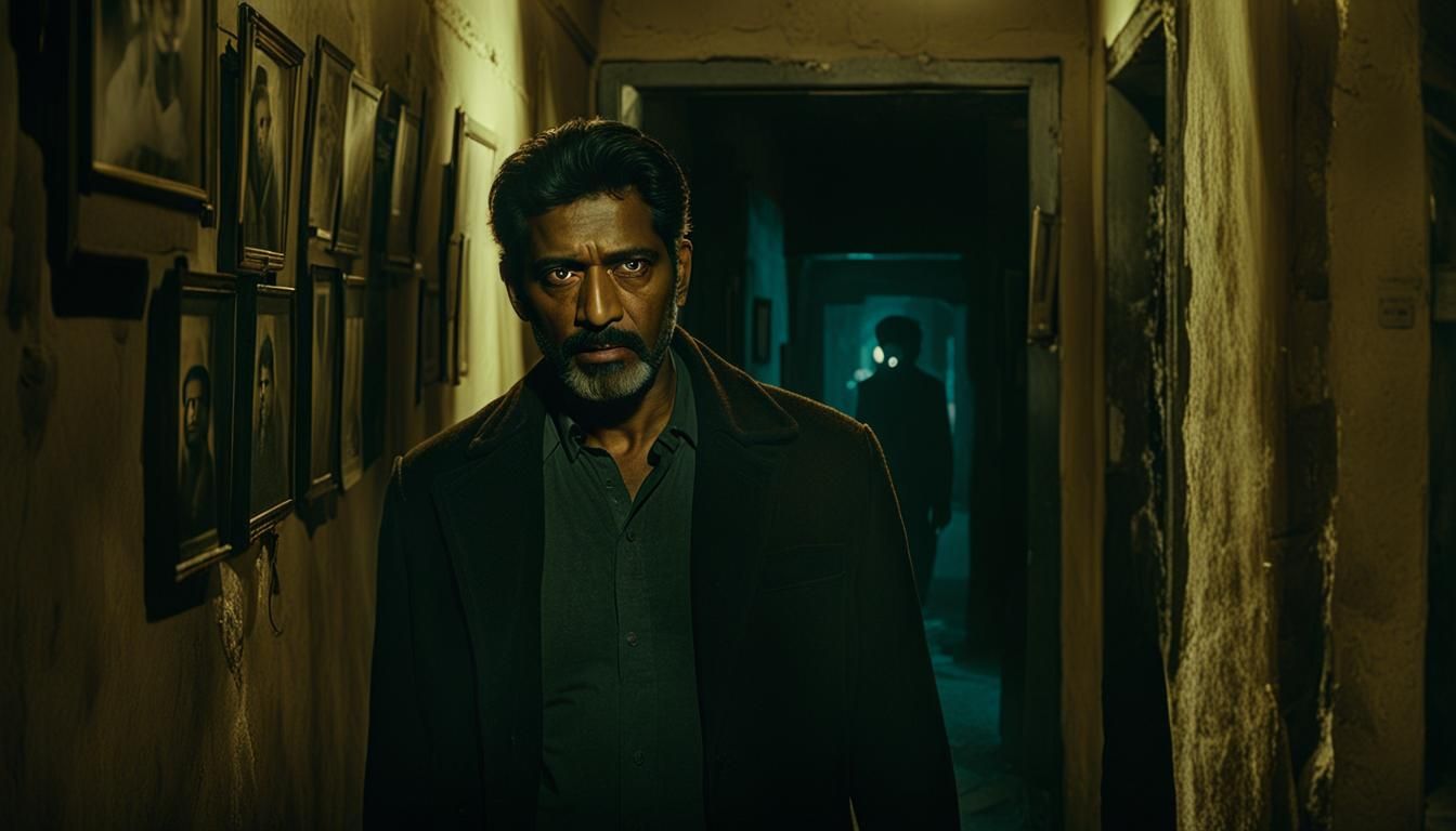 Eerie Hallway: A Cinematic Film Still in Sepia