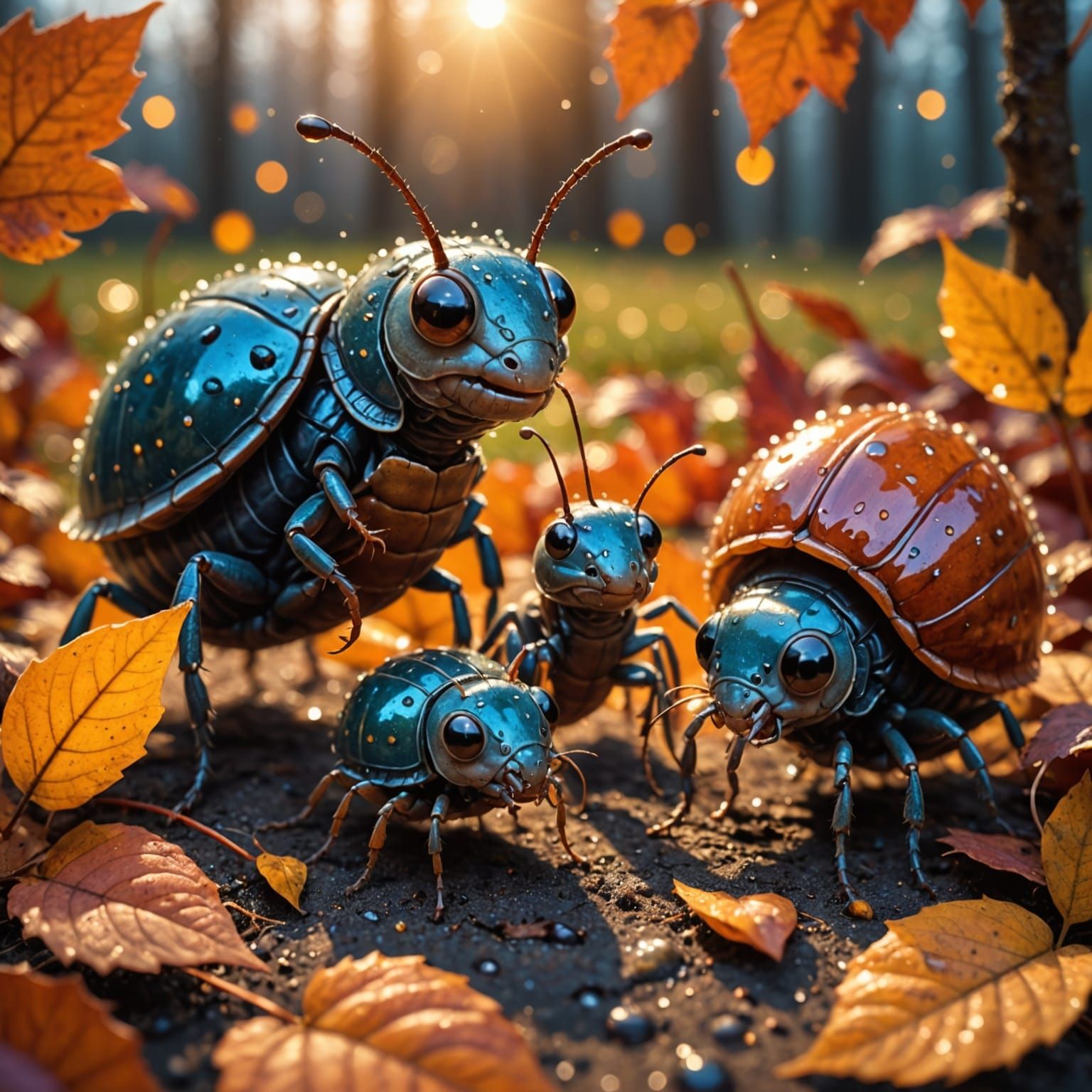 Comic style closeup of an adorable family of cute exotic woo...