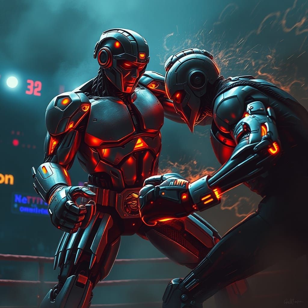Futuristic Robo Rocky Boxing Match in Dystopian Setting