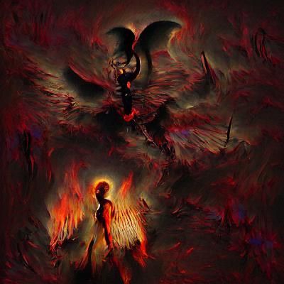 Ethereal Angel Emerges from Dark Hellscape