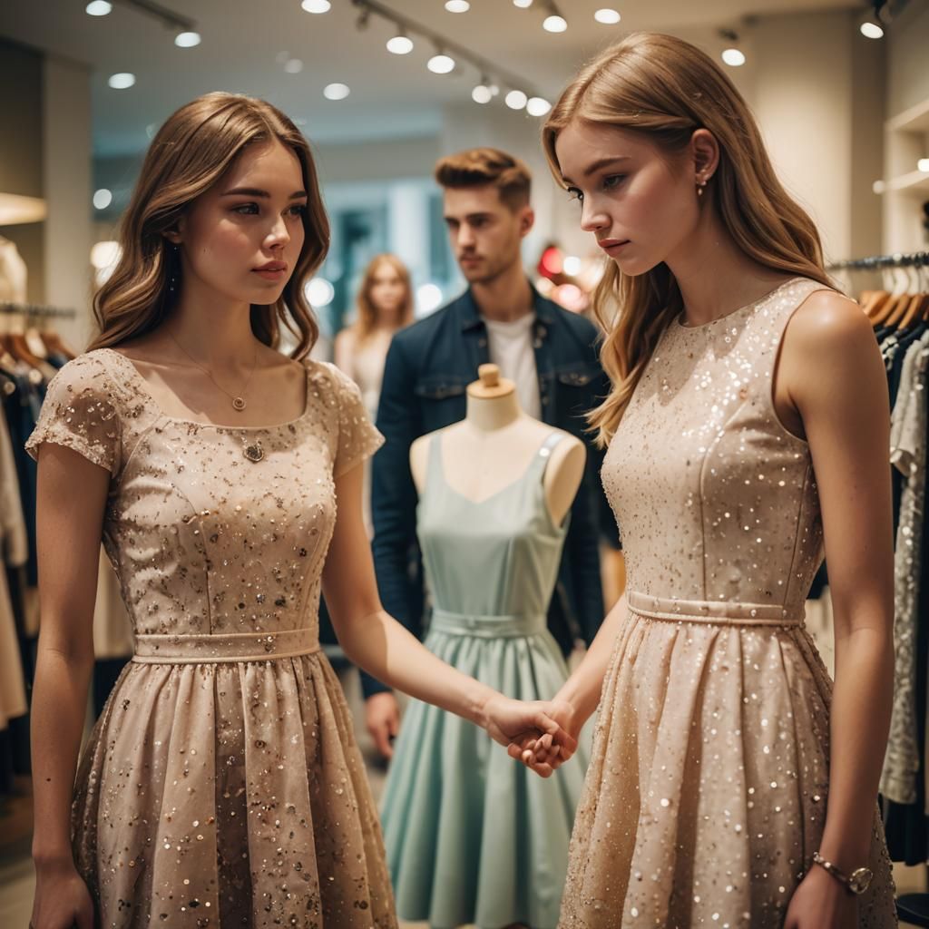 Couple Admiring Dress in Shop Window with Bokeh