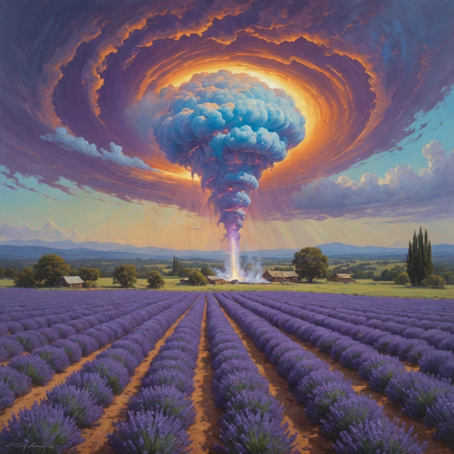 Opal Tornado Over Lavender Field Painting
