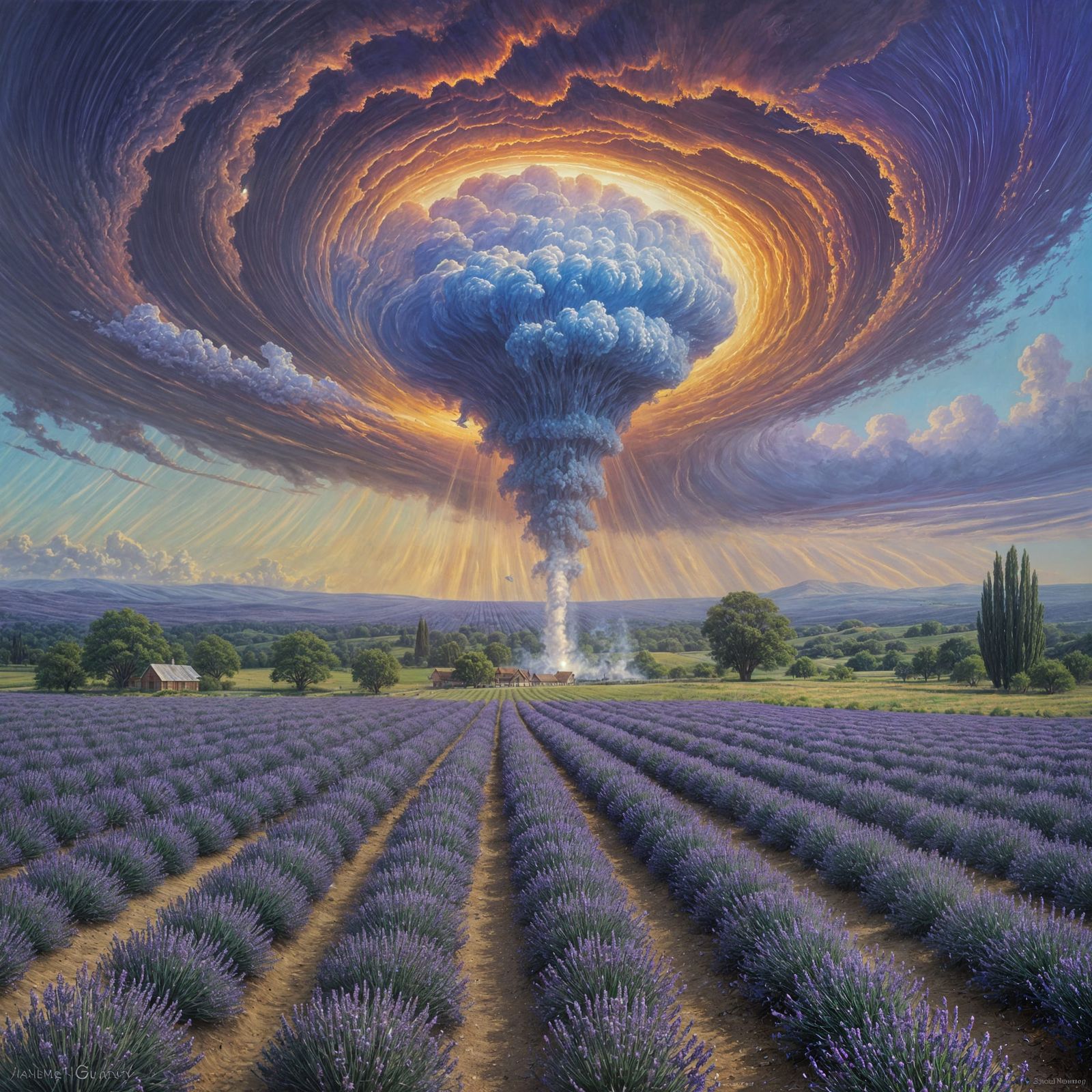 Opal Tornado in Lavender Field, Oil Painting