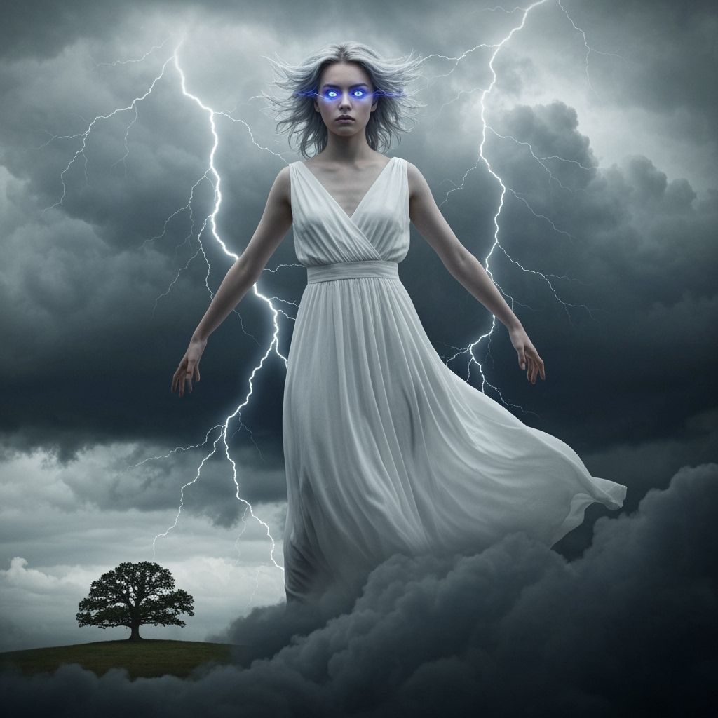Ethereal Woman Emerges from Storm Cloud