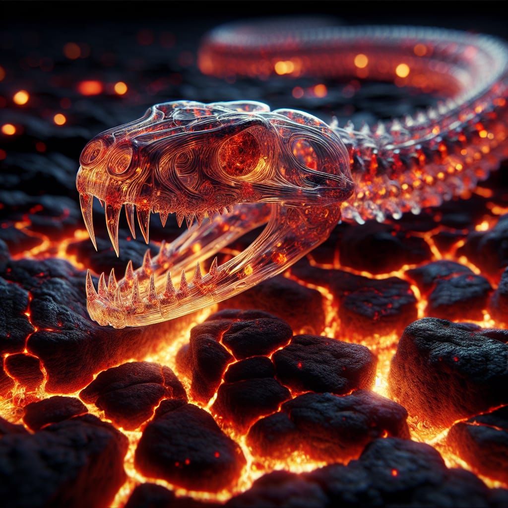Lava Snake Skeleton Emerging, 3D Rendered
