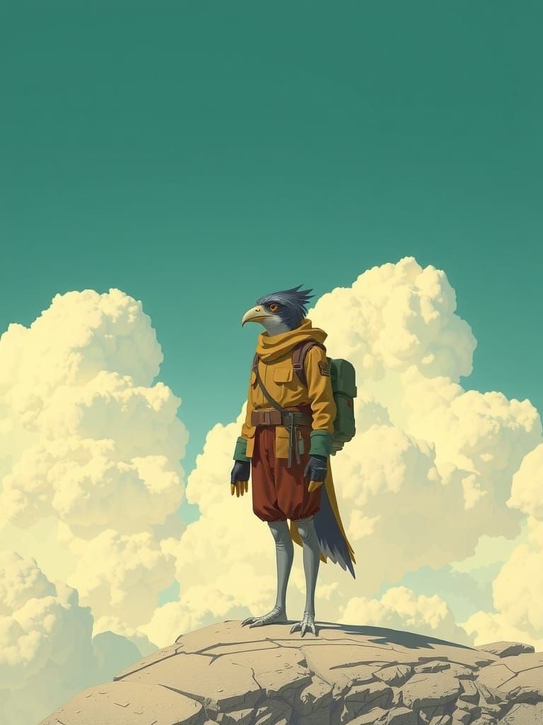 Avian Explorer in Modernist Style with 3D Textures