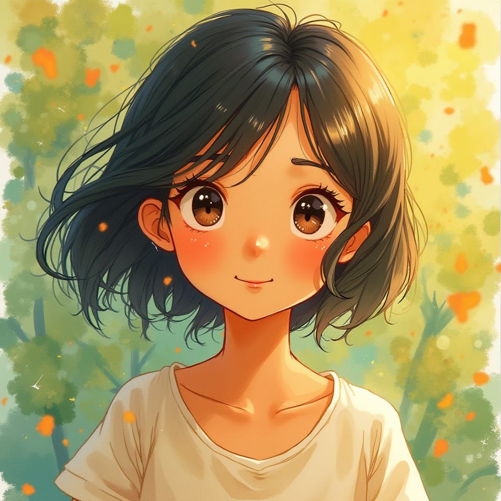 Whimsical Portrait in Dreamy Watercolor Style