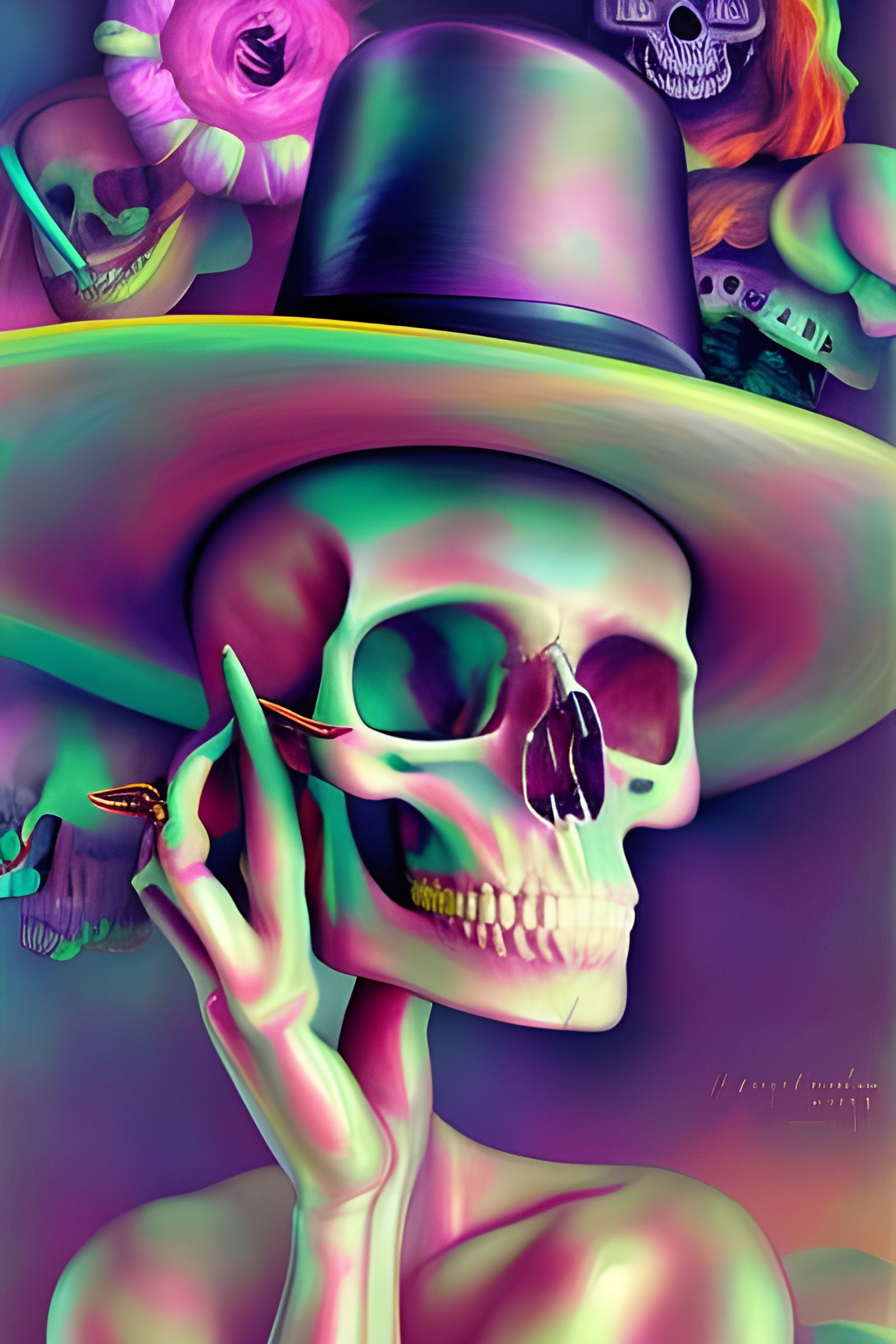 Skull Portrait with Hat in Illustrative Style