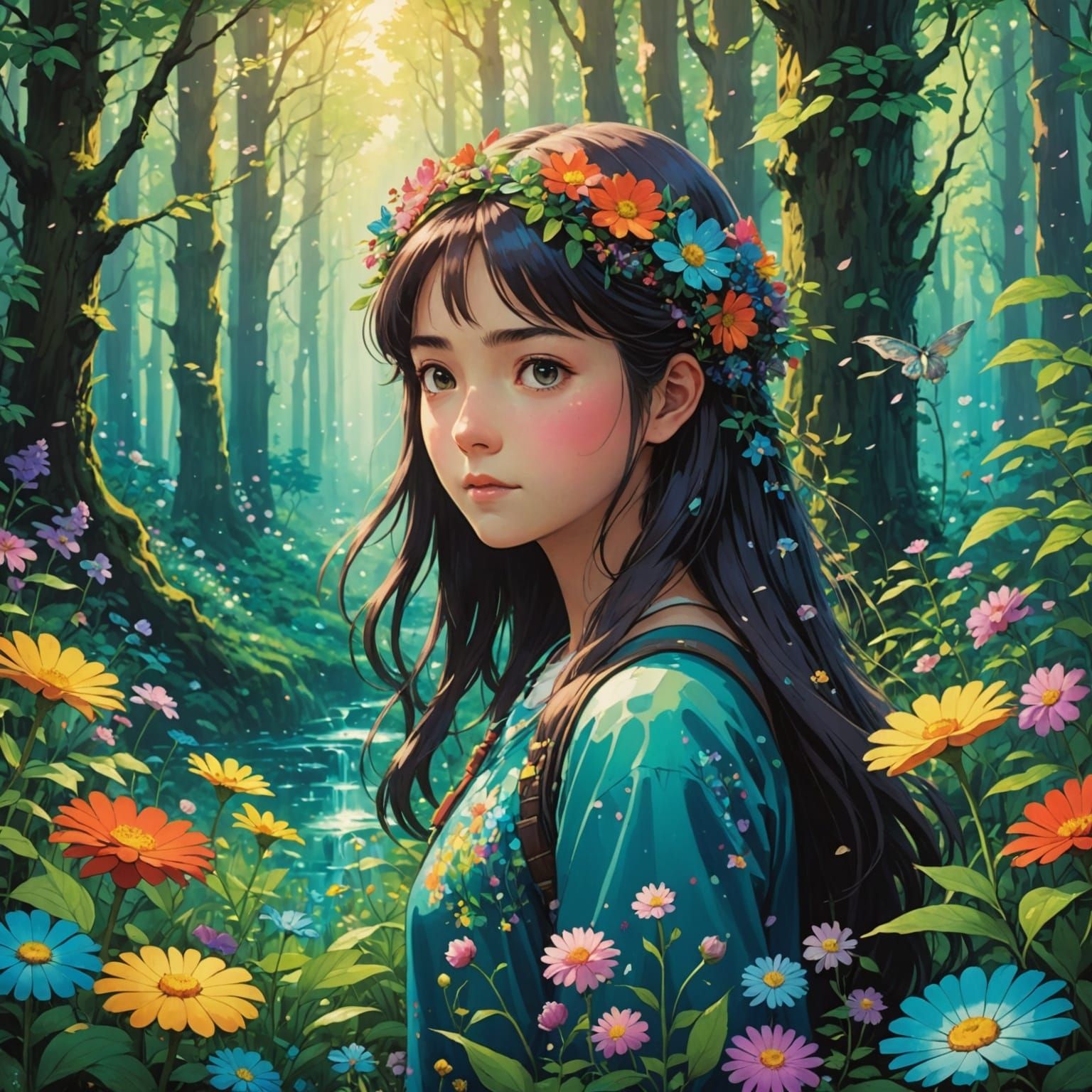 Fantasy Forest Scene in Studio Ghibli Style