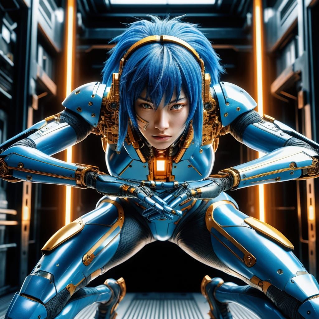 Ethereal Blue-Haired Beauty in Seductive Pose