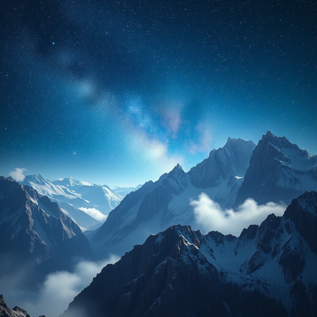 Dreamy Mountain Landscape Unfolds under the Stars