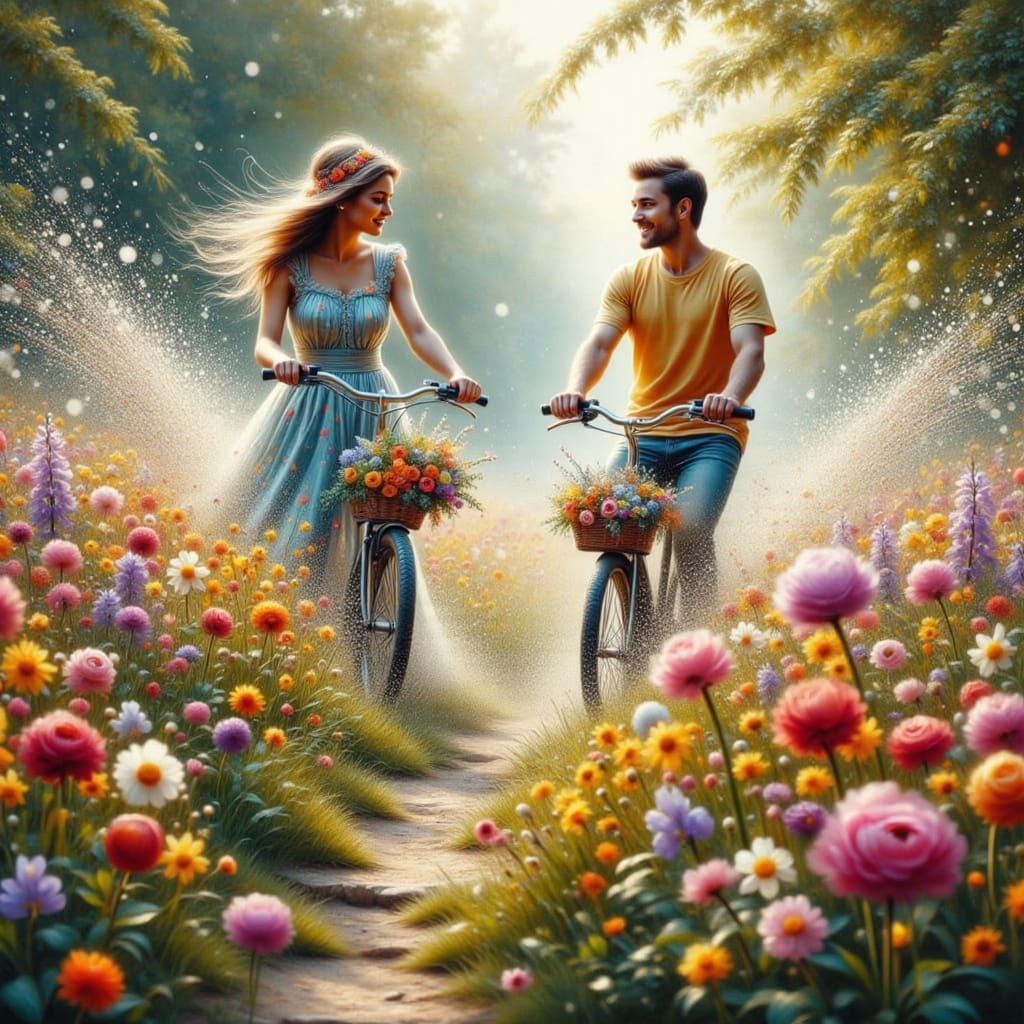 Romantic Springtime Encounter in a Vibrant Park