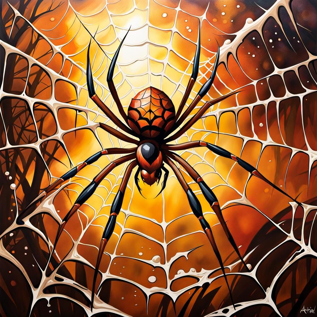 Spiderweb with Dewdrops: Akira Toriyama Inspired Art