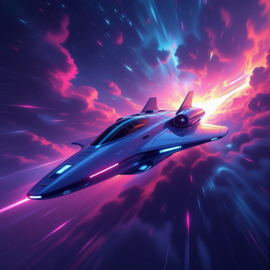 Futuristic Starship Navigates Cosmic Storm: Digital Art