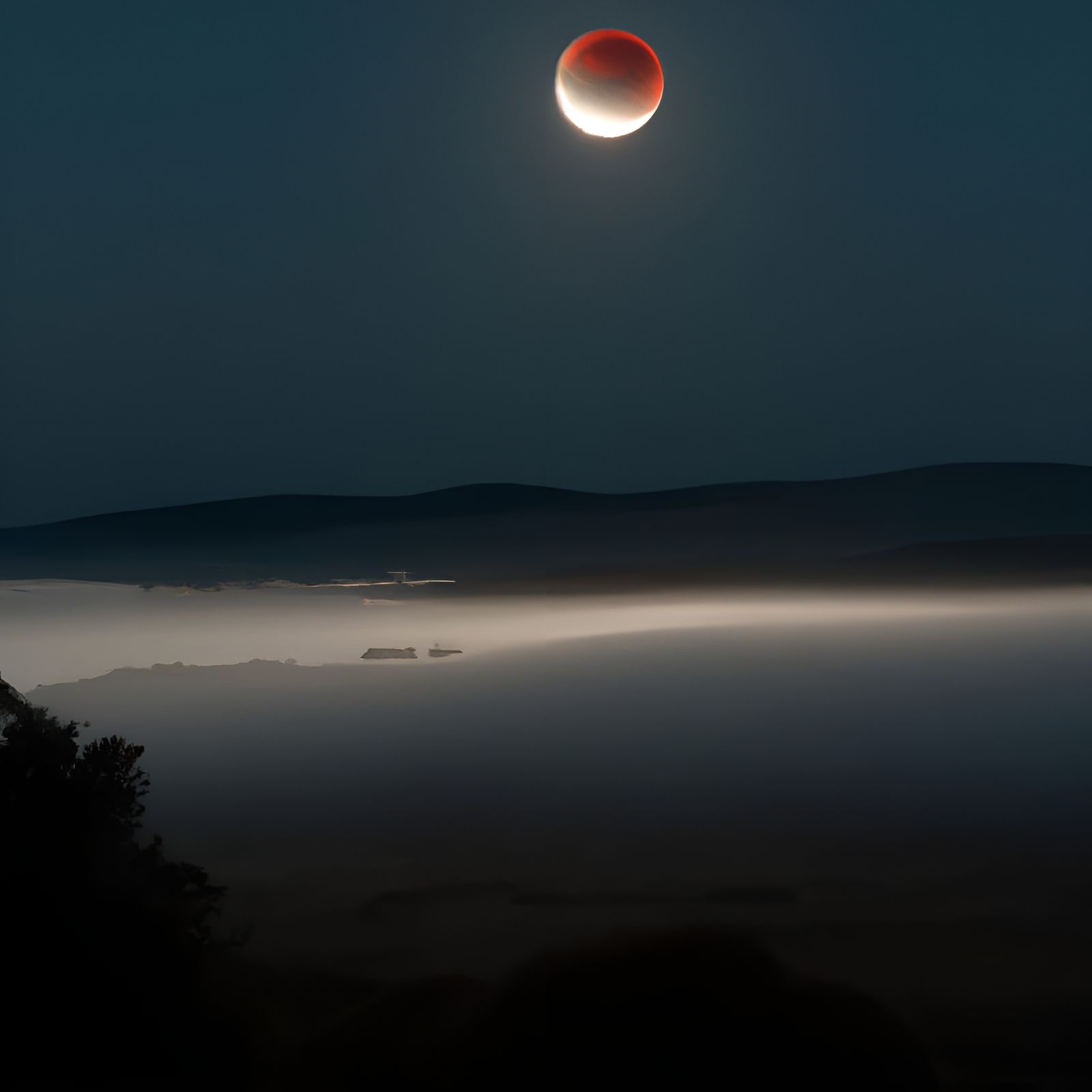 Full Moon Eclipse Over Botanical Landscape