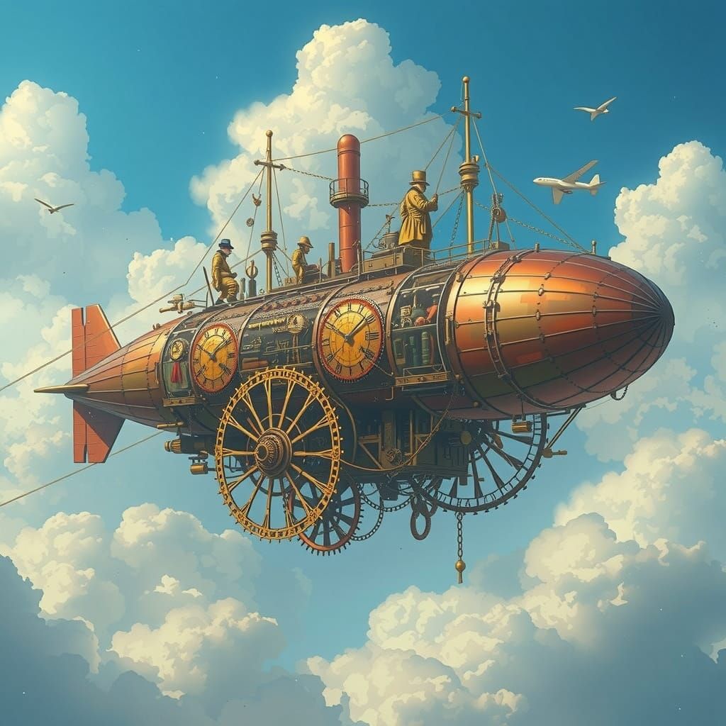 Surreal Steampunk Airship Whale Soars Through Dreamy Sky