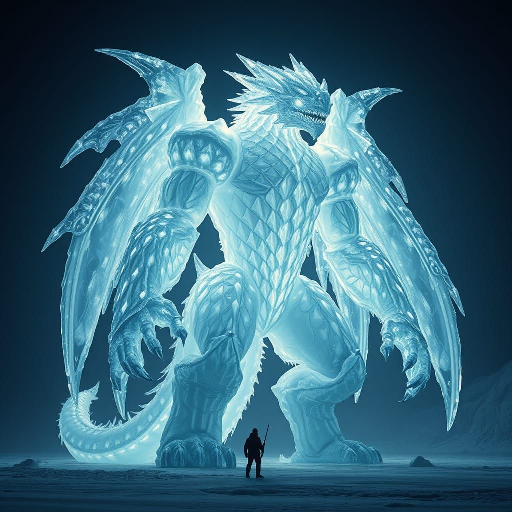Epic Ice Golem Stands Tall in Frosty Landscape