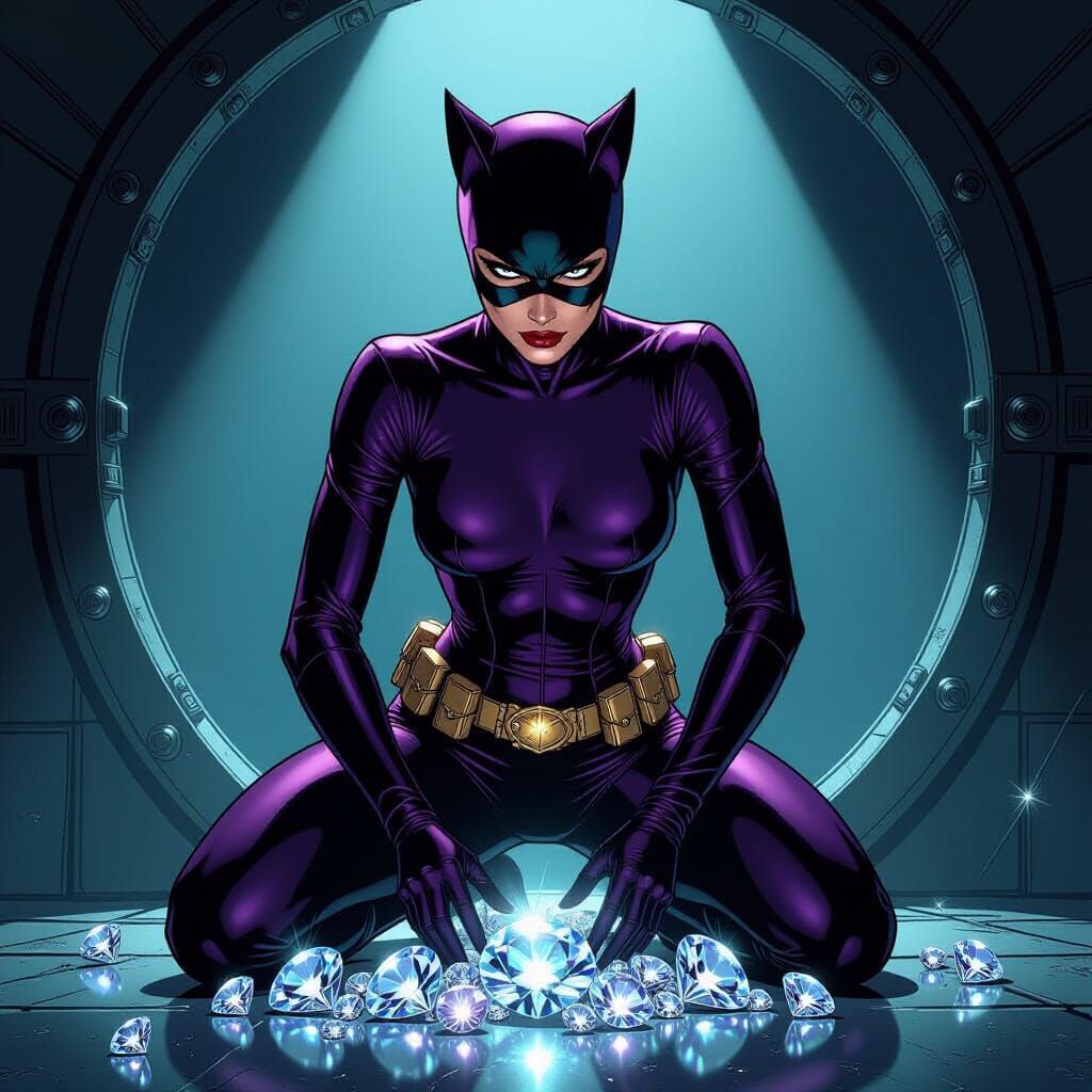 Catwoman Steals Jewels in Dimly Lit Vault