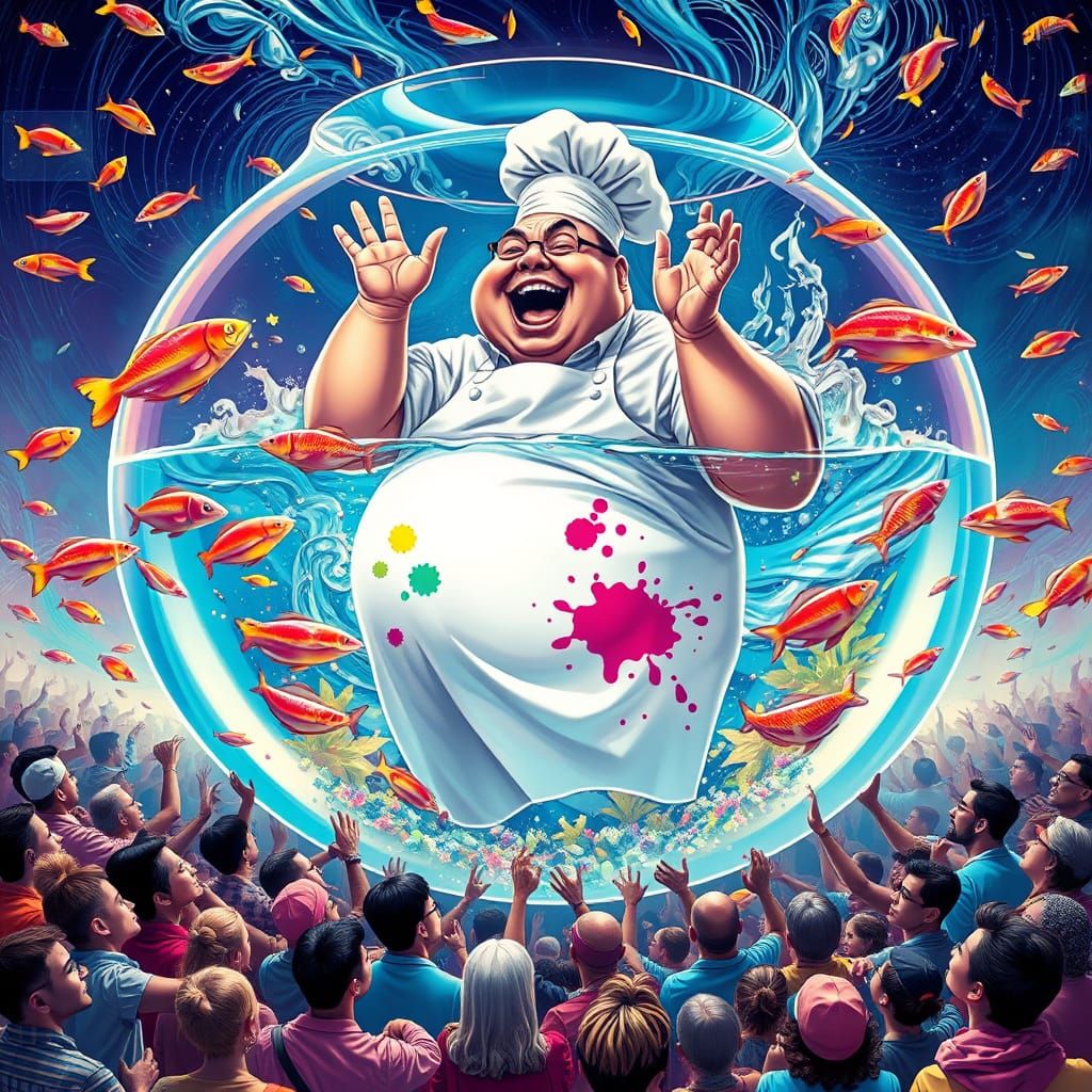 Jovial Chef in Vibrant Acid Trip Scene