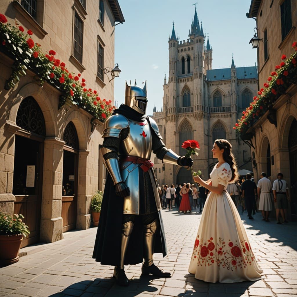 Knight Offers Rose to Princess in Enchanting Catalan Fairyta...