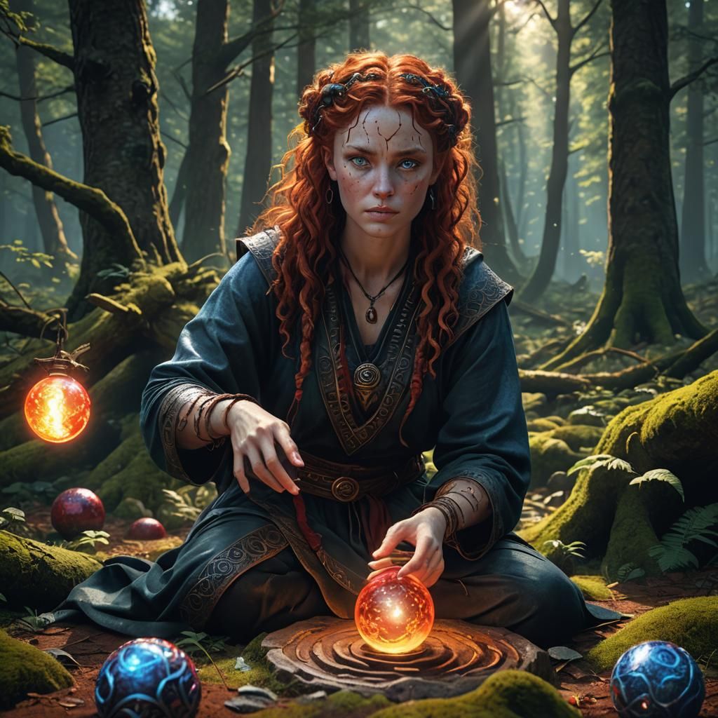 Mystical Druid Ritual in Enchanted Forest: 3D Game Art