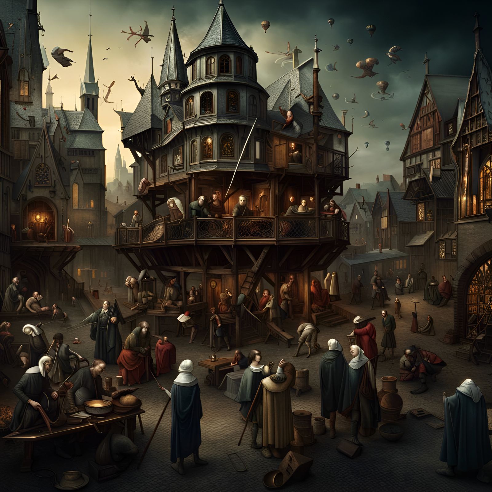 Medieval Sci-Fi Scene in Bosch Style