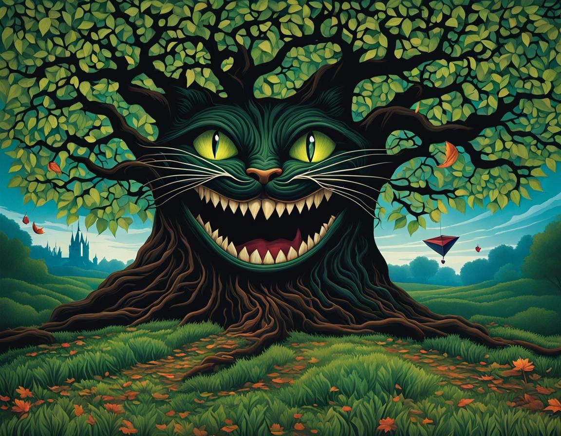 Cheshire Cat Tree in Gothic Horror Style