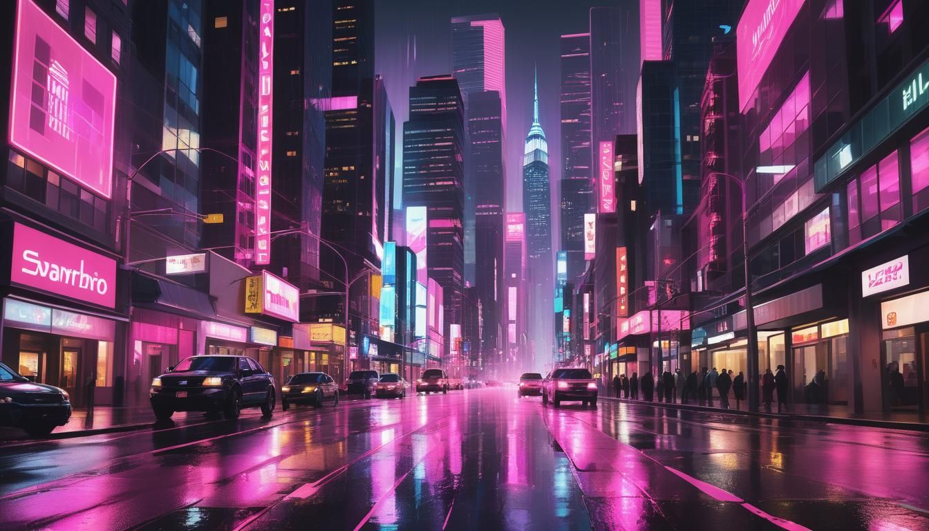 Neon Cityscape at Night in Cyberpunk Style