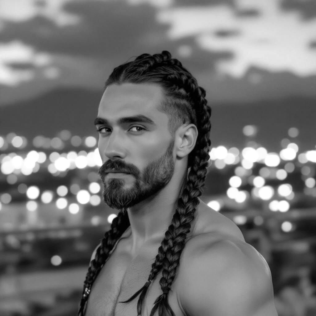 Muscular Man in Open Black Suit