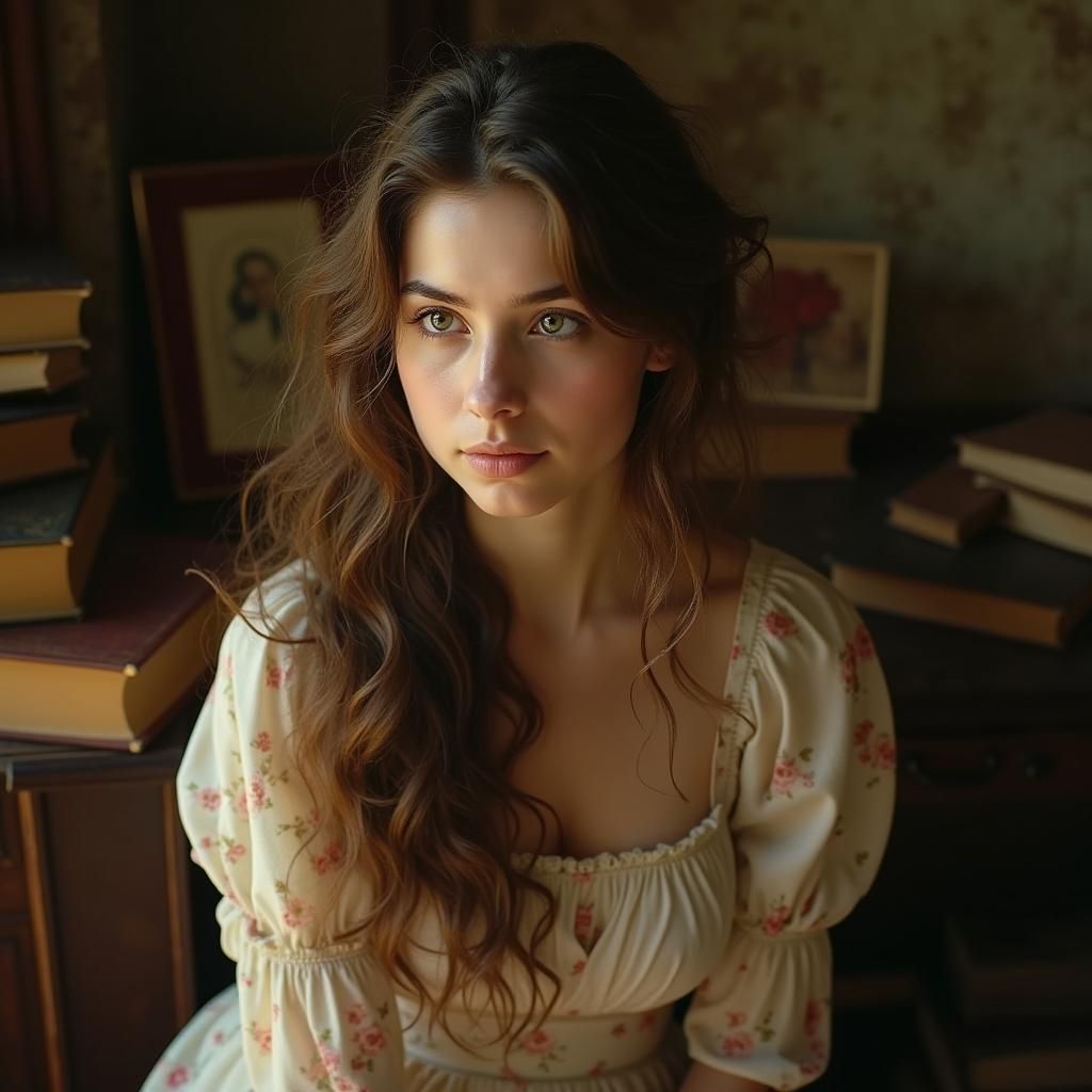 Wistful Woman in Pre-Raphaelite Style Setting