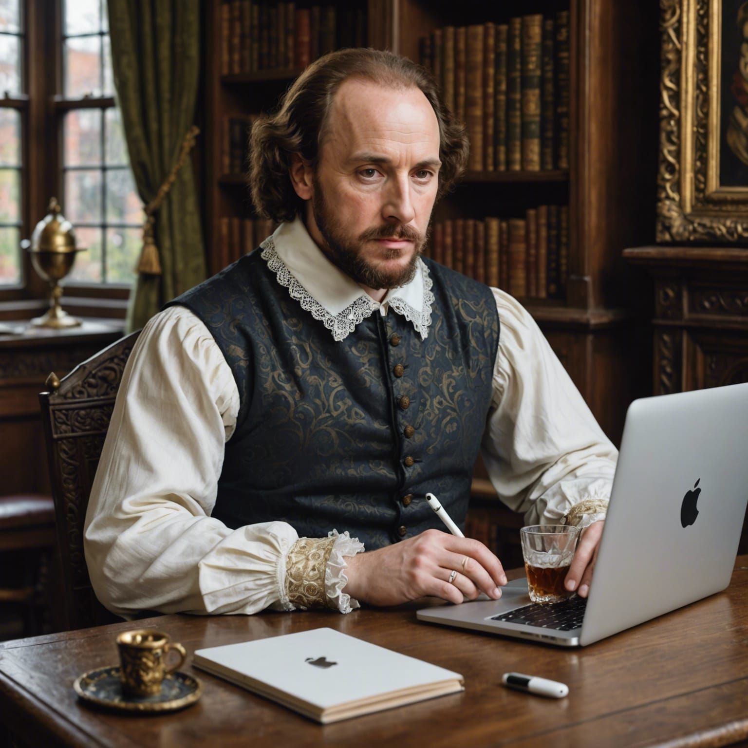 Shakespeare with Macbook and Airpods: Anachronistic Portrait