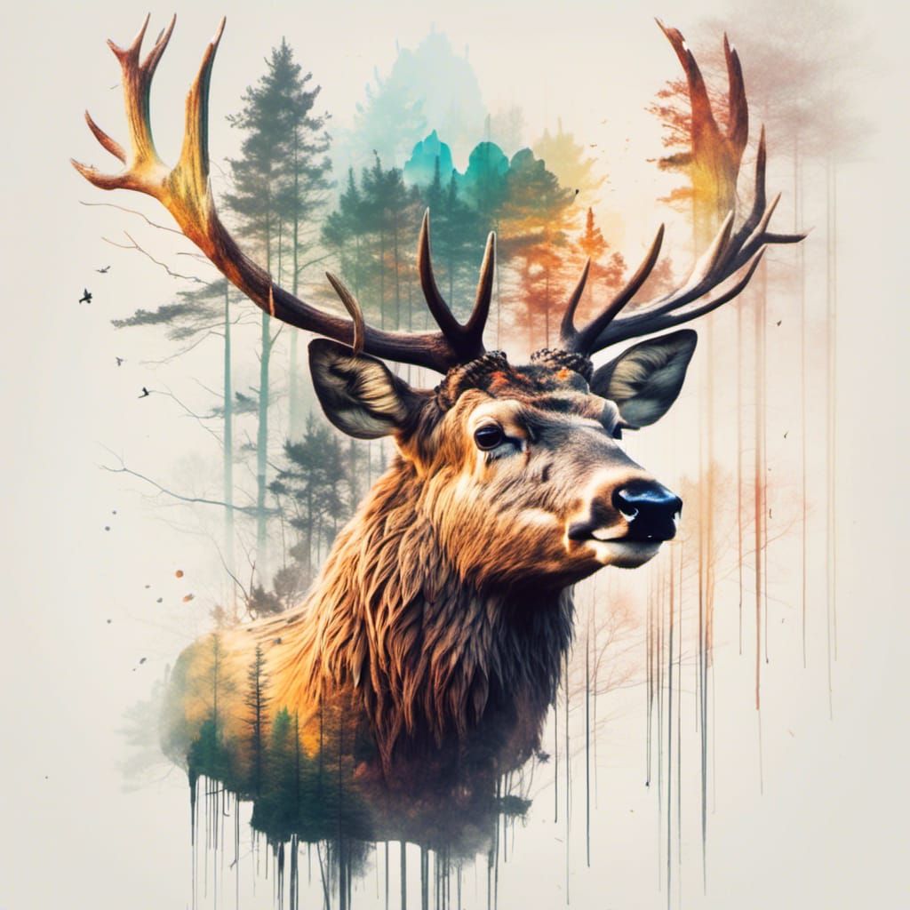 Crowned Deer Double Exposure in Golden Hour