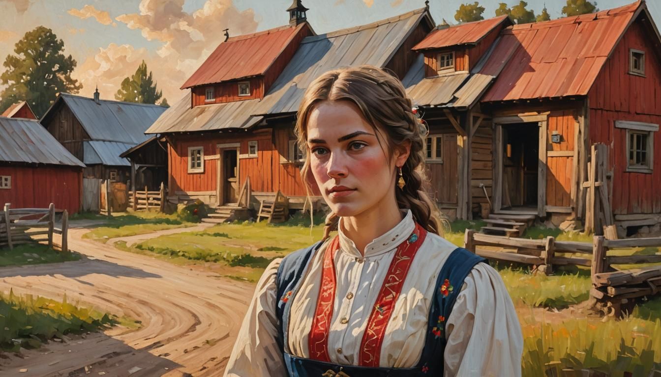 Swedish Woman in Folk Costume, Impressionist Oil Painting