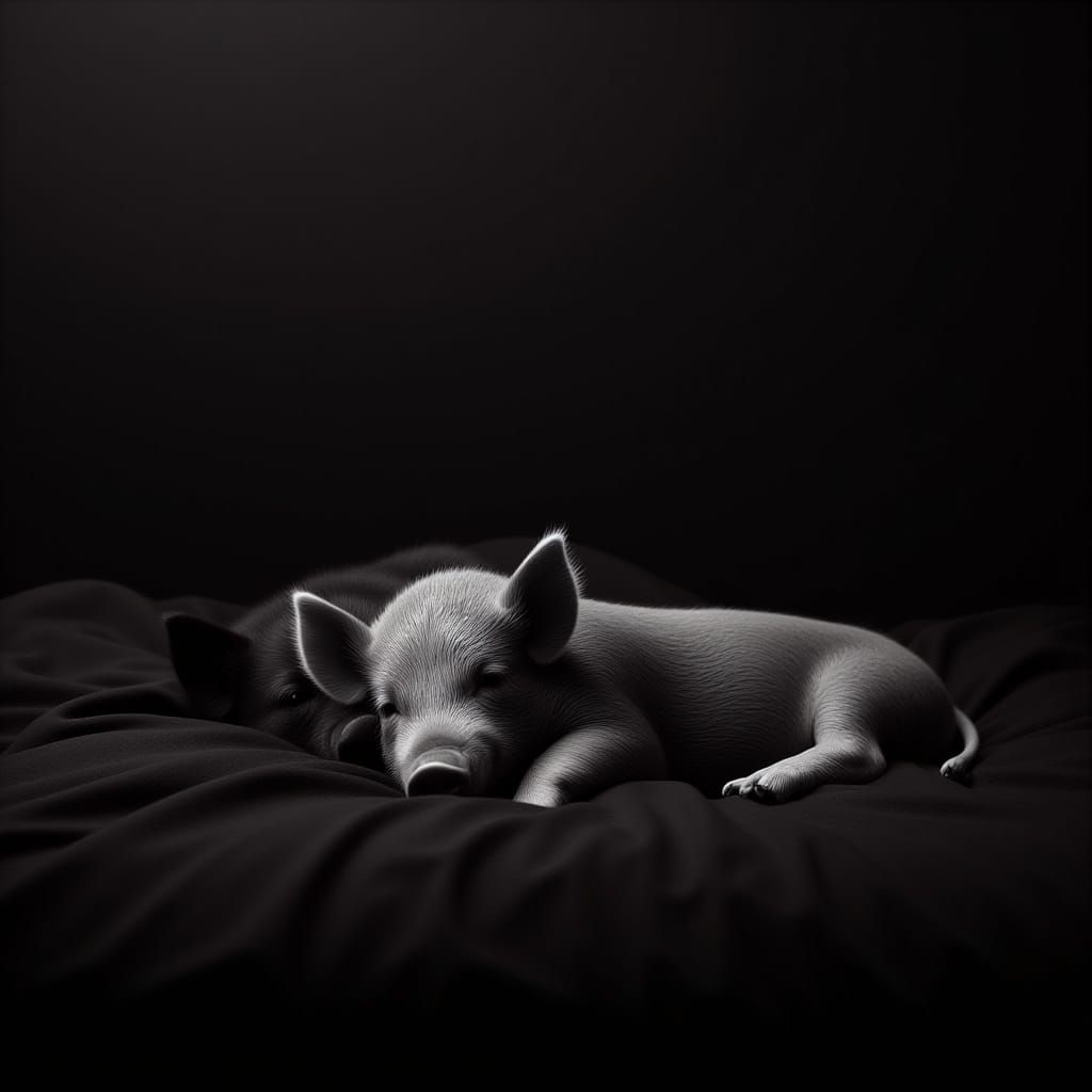 Pig Sleeping Soundly Under Black Sheets