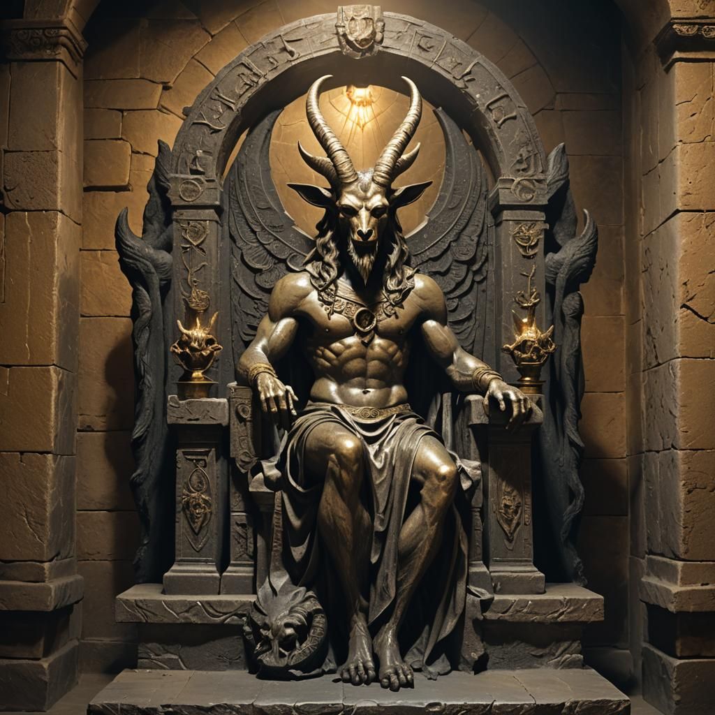 Regal Baphomet on Ancient Throne in Golden Light