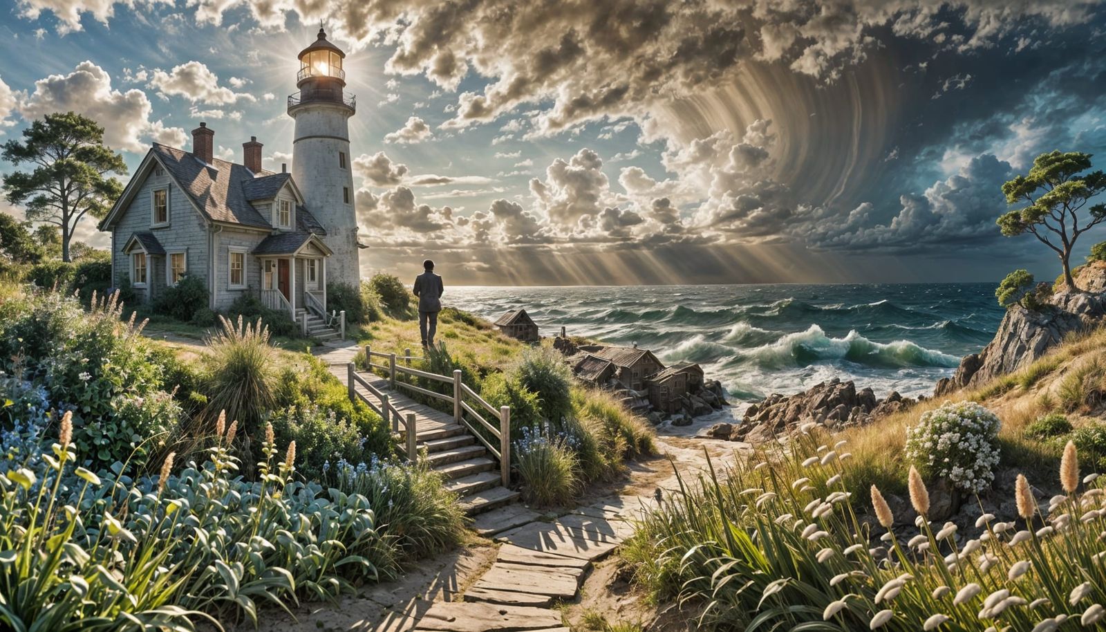 Papercraft Lighthouse Scene with Seaside Cottage