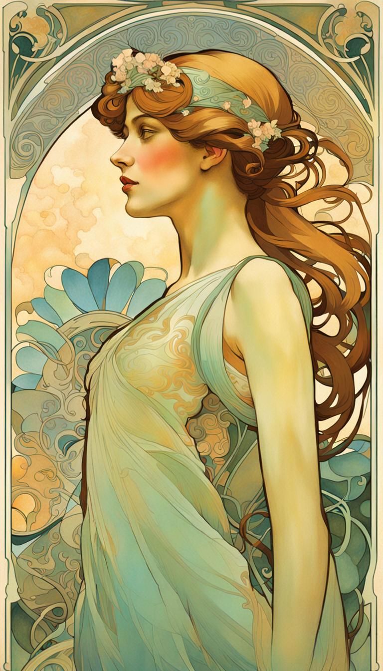 Mucha woman, side view, #2