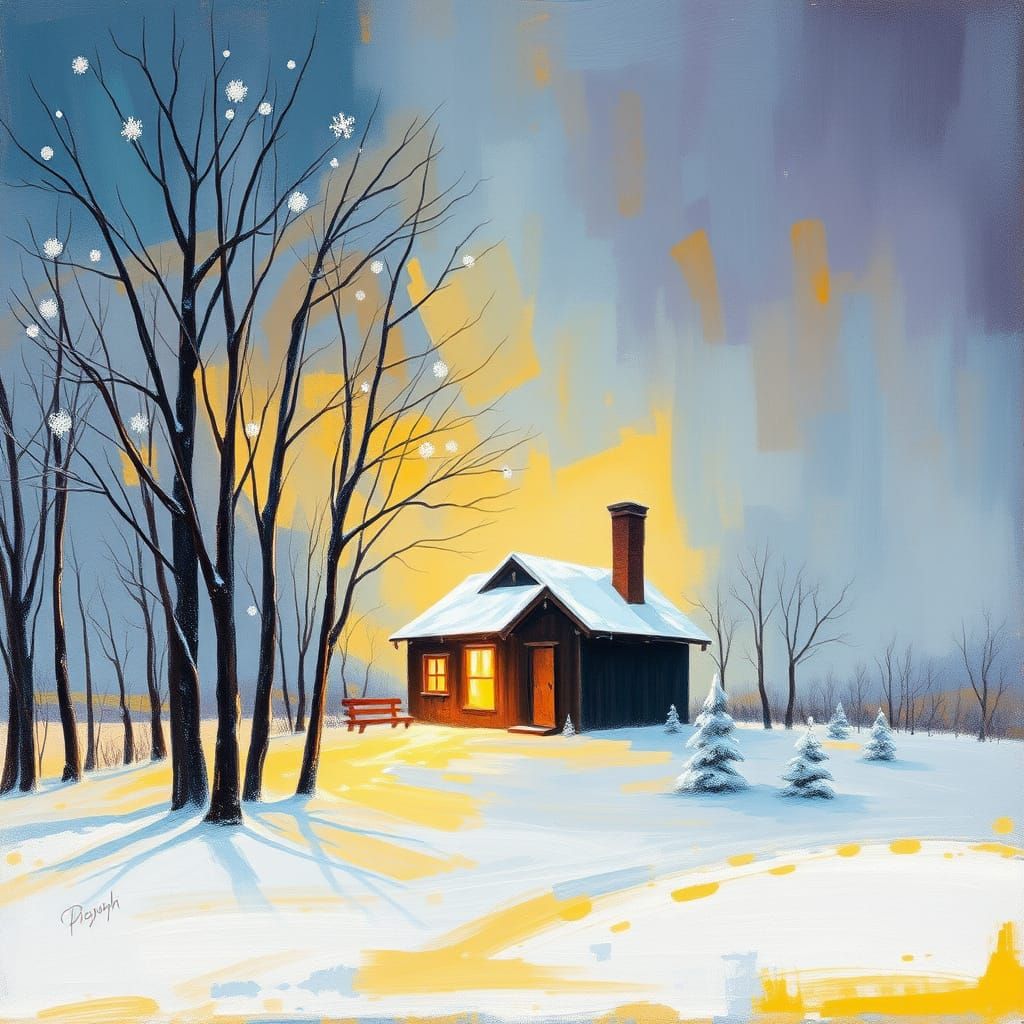 Cozy Winter Refuge in Golden Light