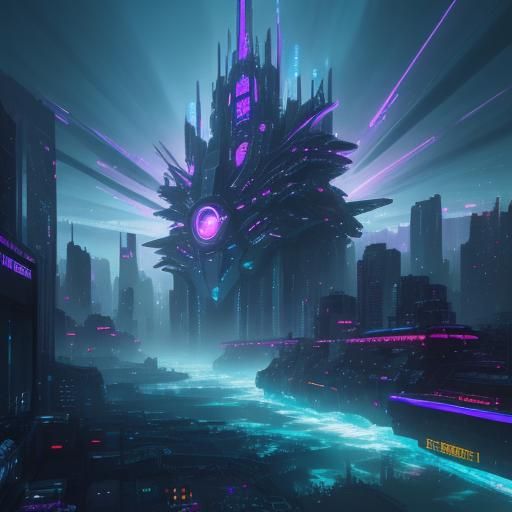 Hydro Archon in Cyberpunk Anime Style