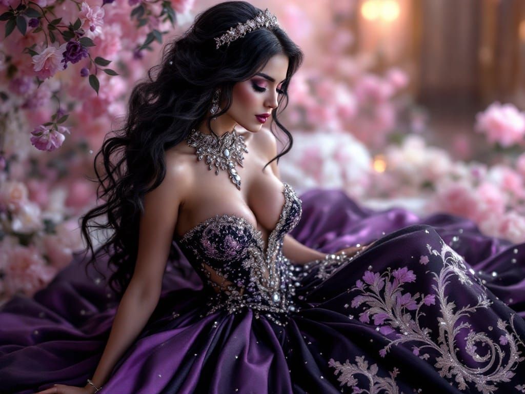 Glamorous Full-Bodied Bride in Luxury Wedding Gown with Trai...