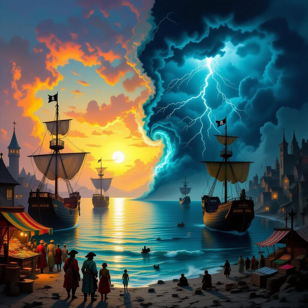 Pirate Port Divided by Light and Darkness