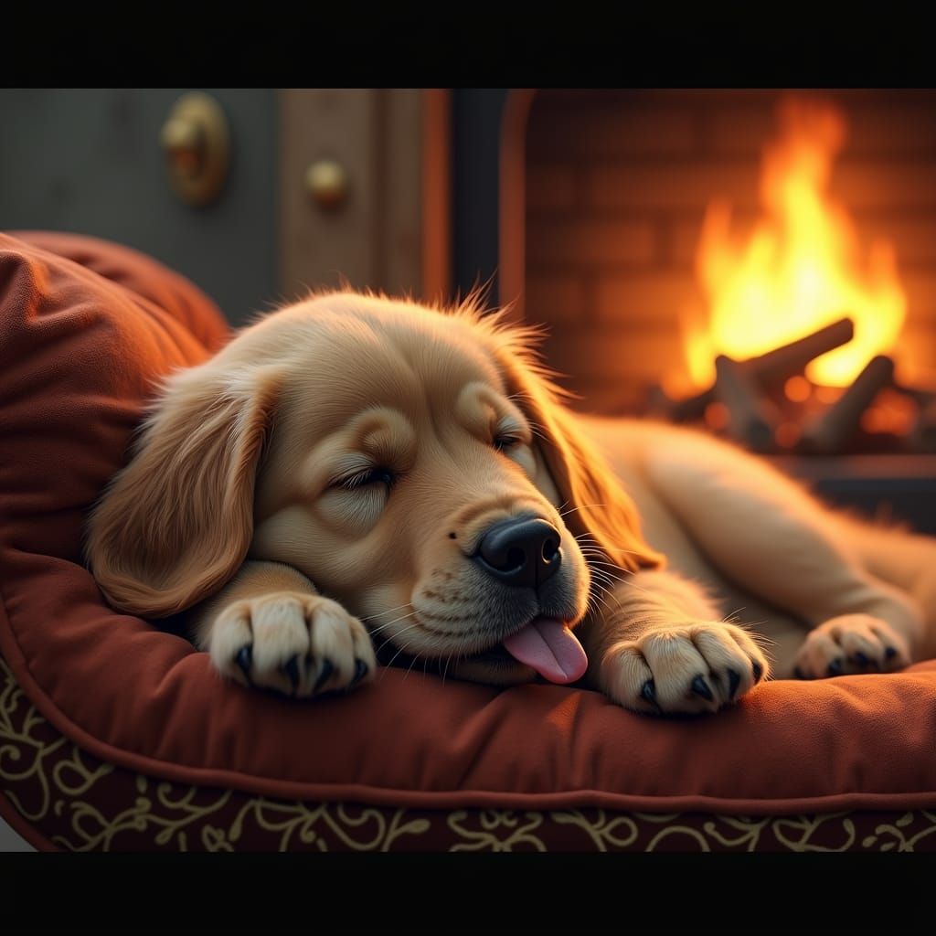 Golden Retriever Sleeps: Fantasy Concept Art