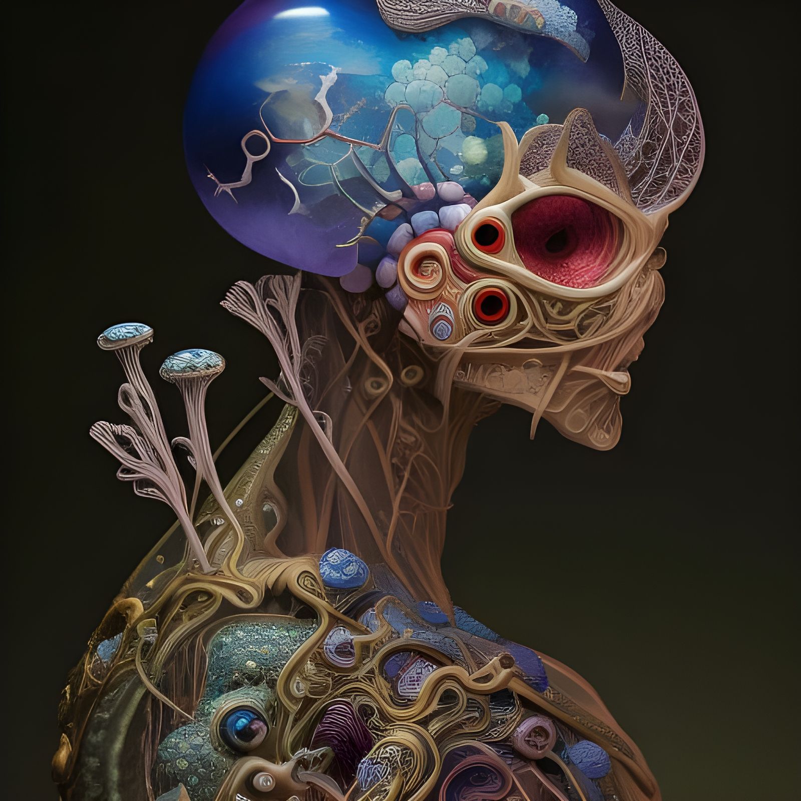 Zombie Mermaid Warrior with Bioluminescent Deep Sea Creature...