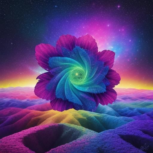 Prismatic Flower Hills in Mixed Media Style